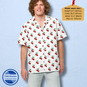 Red and white cherry pattern button up shirt for men and women