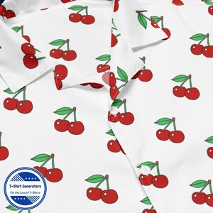 Red and white cherry pattern button up shirt for men and women