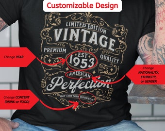 Personalized Vintage Birthday Shirt, Custom Year T Shirt, funny Fathers Day Gift for Dad Tshirt, retro 40th 50th 60th 70th Birthday Gift Him