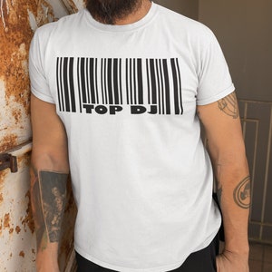 Top DJ Shirt, funny DJ TShirt, Barcode Shirt for Deejay, DJ Gift for Men, Deejay Shirt for Him, Gifts for Djs, Music Lover Gift Mobile Disco