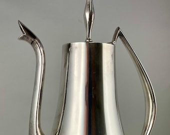 Vintage Mid-century Modern Wallace Silver &quot;Cosmopolitan&quot; Silverplate Large Coffeepot- Sleek, Space Age Design from 1965