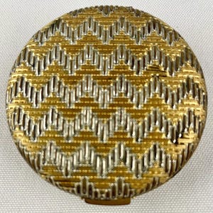 Vintage Estee Lauder Goldtone and Silvertone Basket Weave Round Compact