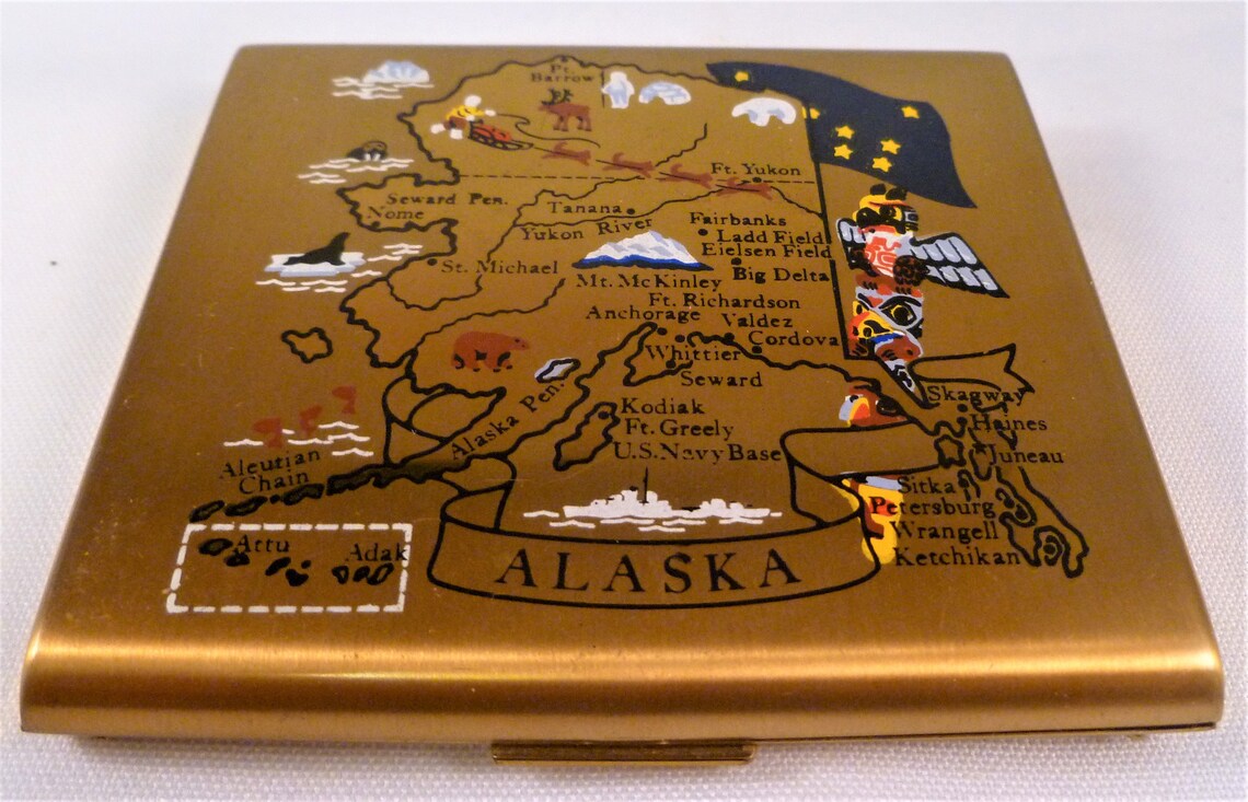 Elgin American Map of Alaska Goldtone Cigarette Case with Etsy