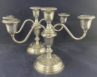 Pair of Gorham Buttercup Weighted Sterling 3 Light Floral Candelabra Circa 1950&#39;s