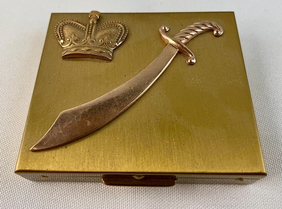 Vintage Rectangular Goldtone Powder Compact Embel… - image 1