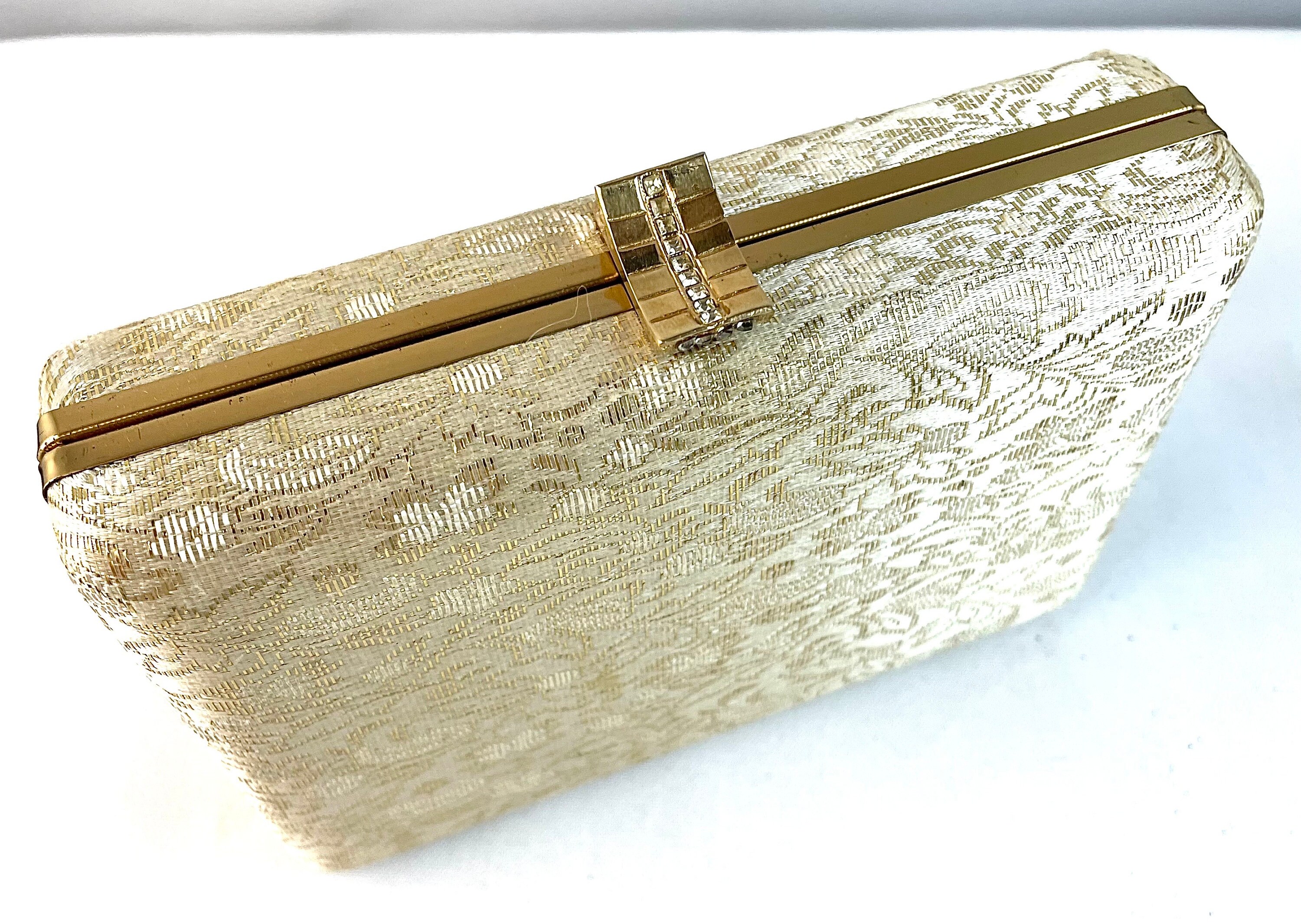 Vintage Volupte Floral Brocade Evening Clutch With Rhinestone