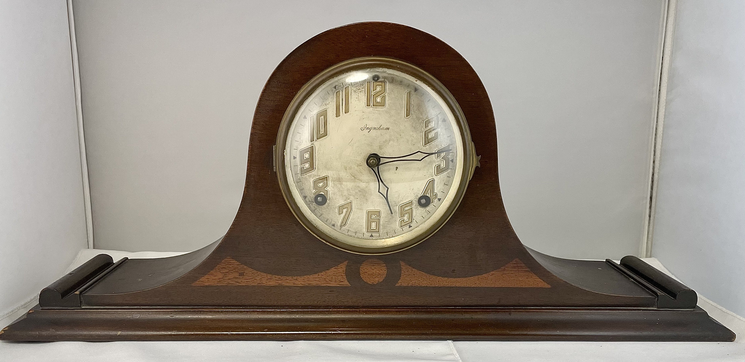 Antique Late 19th Century Ingraham Hathor Dark Wood Tambour Mantle