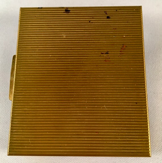 Vintage Rectangular Goldtone Compact w/ Blue Glas… - image 2