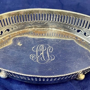 Gorham Sterling Silver Neoclassical Style Reticulated Beaded Nut Dish on 4 Bun Feet
