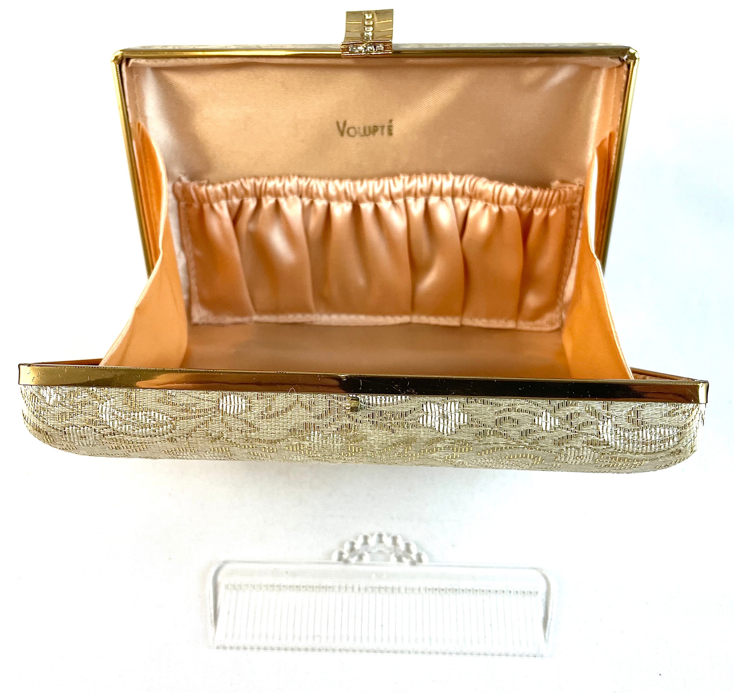Vintage Volupte Floral Brocade Evening Clutch With Rhinestone
