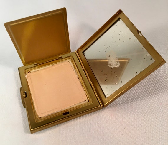 Vintage Rectangular Goldtone Compact w/ Blue Glas… - image 4