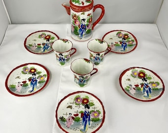 Vintage Japanese Kutani Hand Painted Eggshell Porcelain Partial Tea Set