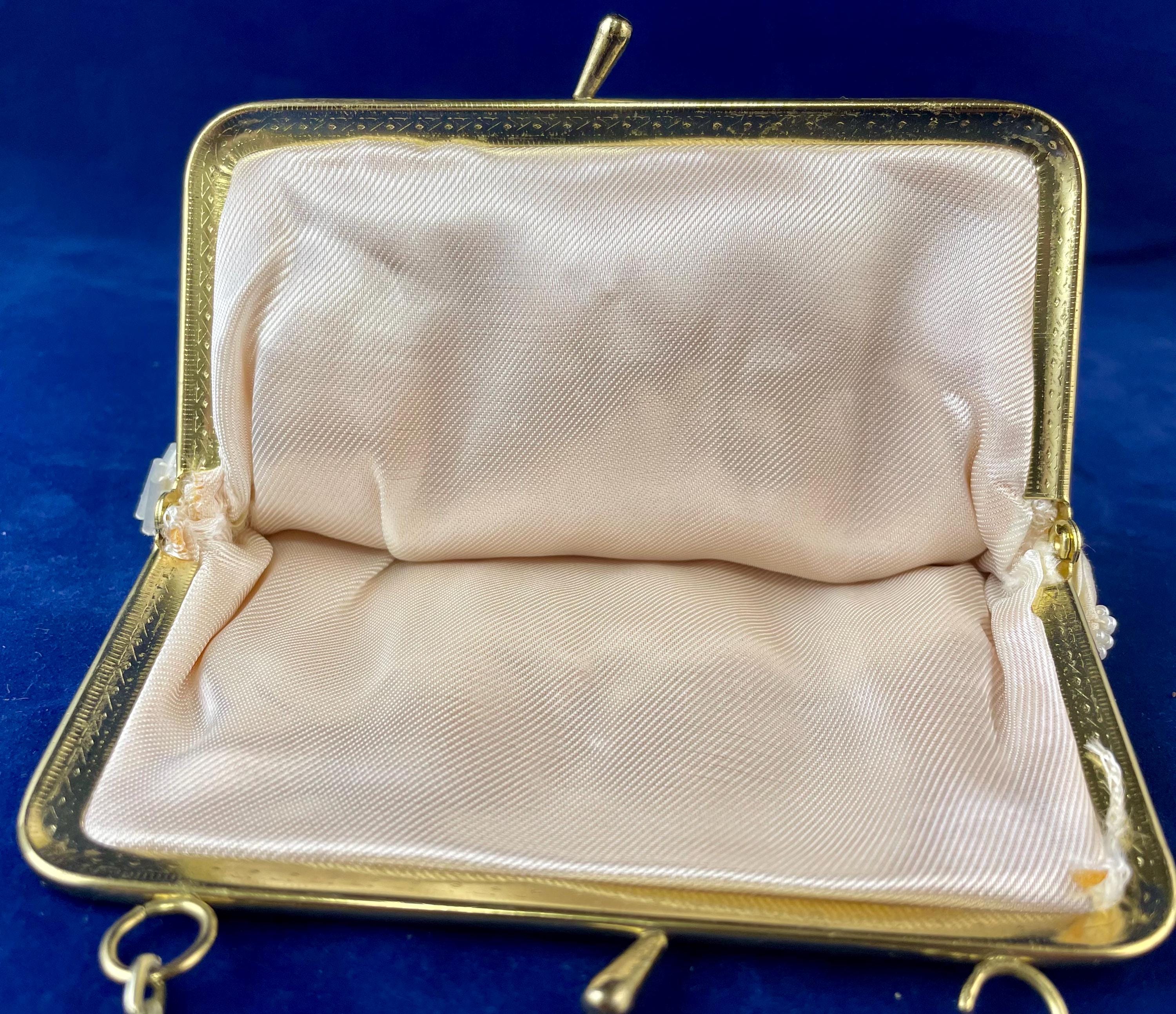Vintage Beaded Evening Bag, Cream Blush Fabric Sack With Goldtone Frame ...
