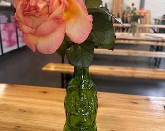 Green Buddha Bottle Vase: Upcycled Glass Decor