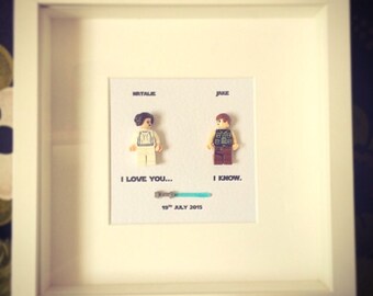 Personalized Star Wars Lego Frame Art: Han Solo & Leia Wedding Gift