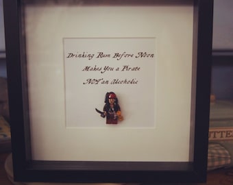 Pirate Captain Jack Sparrow Rum Lover Christmas Gift Box Minifigure Art Frame "Drinking Rum Before Noon Makes You a Pirate NOT an Alcoholic"