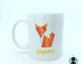 Personalized Fox Mug: Geometric Design, 11oz Ceramic