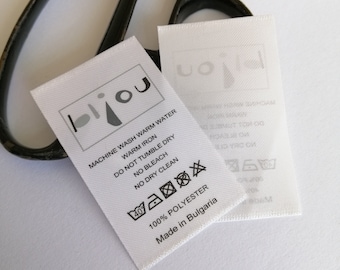 custom satin labels - printed your content - skin friendly - washable - both sides satin