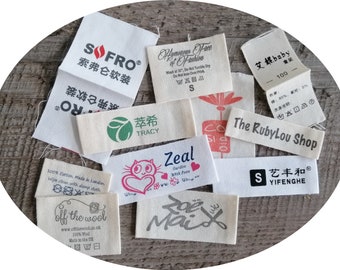 custom printed cotton labels print multiple colors - two kinds of off-white ribbons - do not fade - high quality