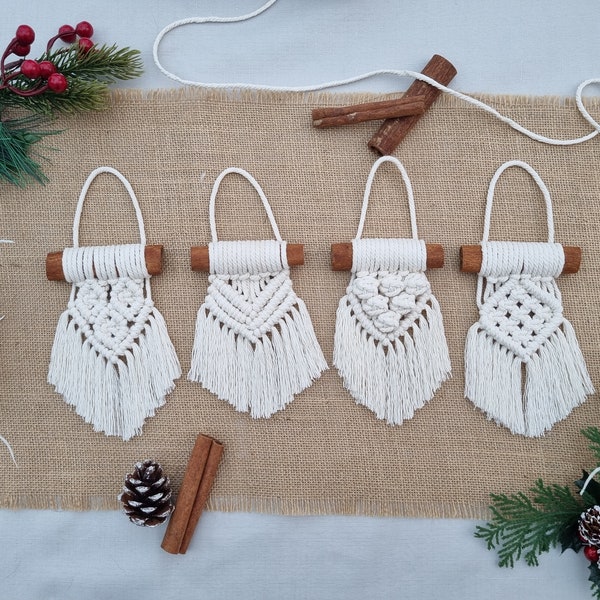 Small Macrame Cinnamon Christmas Decoration - Festive Boho Natural Home Decor