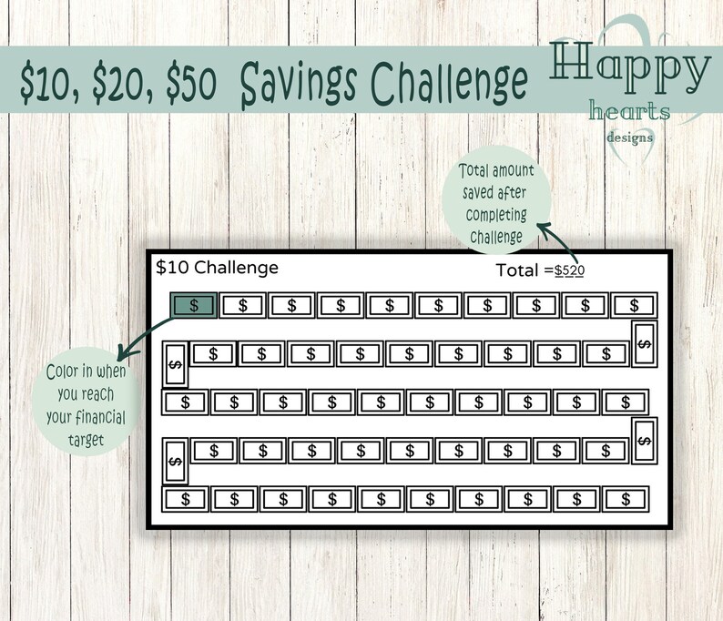 50 Dollar Savings Challenge Printable Fits in A6 Budget Binder Budget
