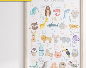 GERMAN Alphabet / Mein Tieralphabet - Alphabet poster in GERMAN language for baby and kids - German ABC print for nursery room