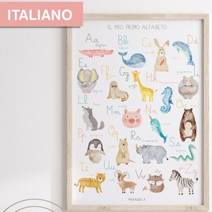 Poster Alfabeto Animali in Italiano - Decorazione Montessori per Bambini, Educativo e Divertente - Stampa camera bambini