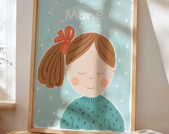 Minimalist Wall Art for Girls | Kids' Portrait Illustration | Modern & Unique Decor | Girls' Room Print | Tweens | Girl No. 4