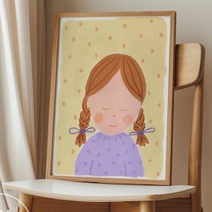 Ragazza Dipinta a Mano | Design Moderno & Delicato | Arte da Parete Femminile | Ritratto Minimalista | Ragazza con Treccine No. 10