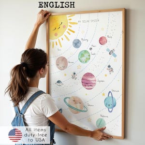 Solar System Print – Educational & Minimalist Space Wall Art for Kids | Montessori-Inspired Planets Print | ENGLISH
