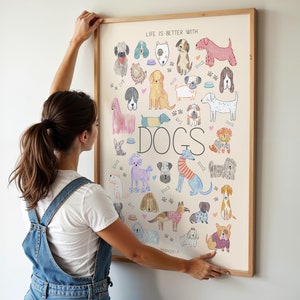La vita è migliore con i cani – Stampa illustrata in tecnica mista di cani