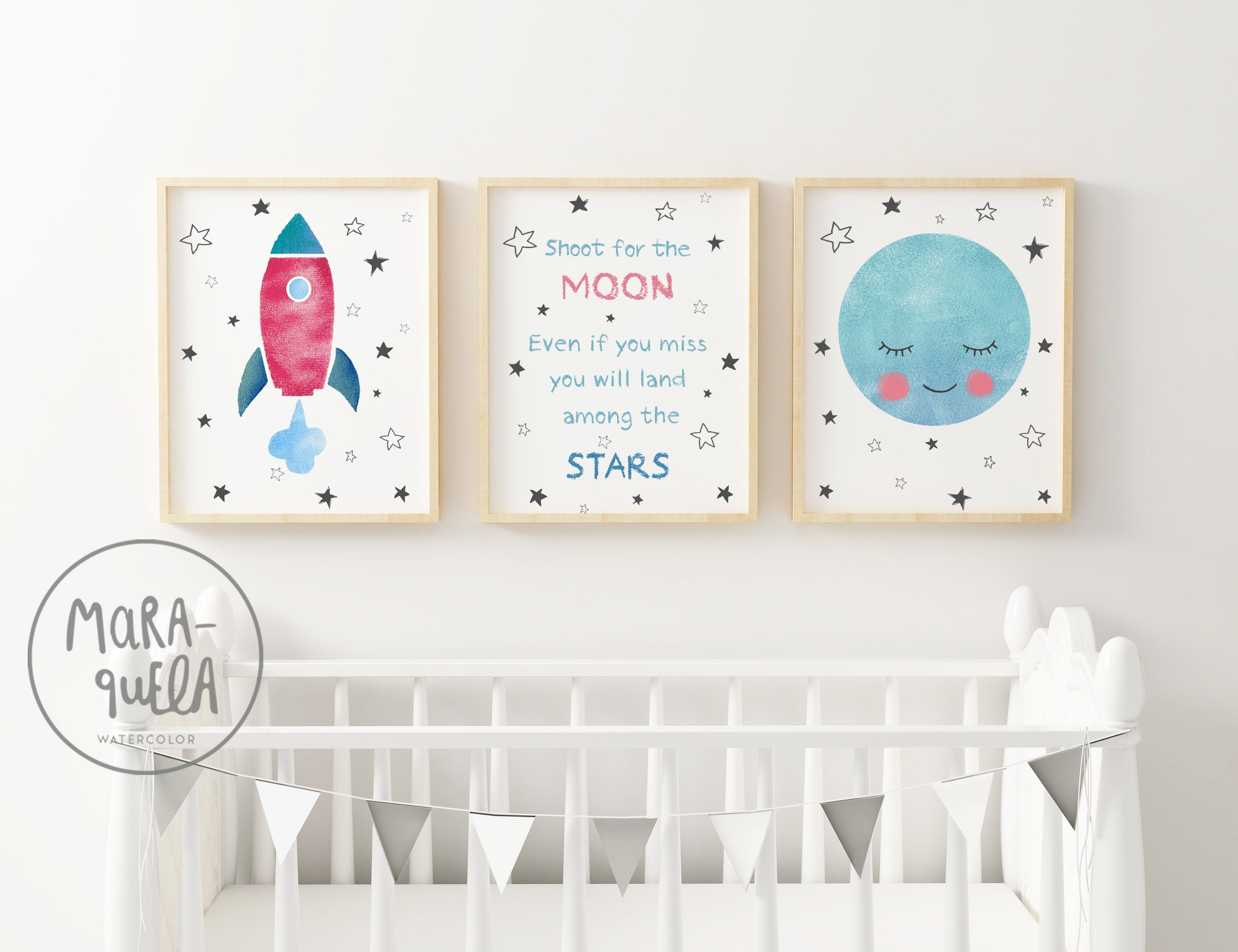 Kids Room Decor Girl Moon Wall Art Poster Nursery Picture Custom Name Optional Artwork Home Kitchen Children S Room Decor