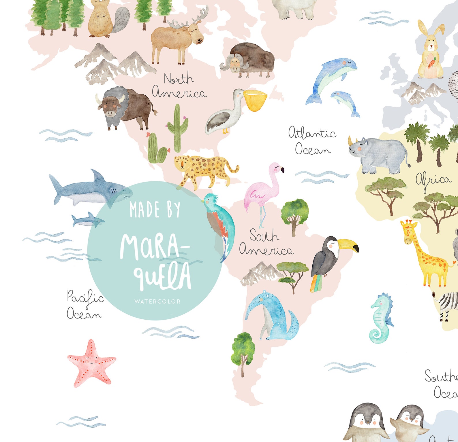 Mapa del mundo de animales / IMPRIMIBLE / poster educativo para niños ...