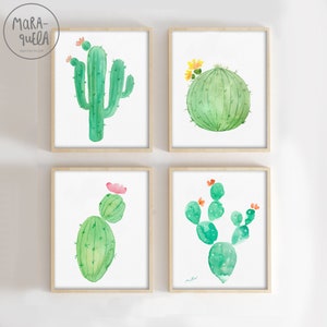 CACTUS Watercolor - SET - Succulent Plants - Set Cactus Watercolors - Fat plants - living room decor - cactus prints - succulents - wall Art