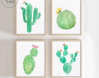 CACTUS Watercolor - SET - Succulent Plants - Set Cactus Watercolors - Fat plants - living room decor - cactus prints - succulents - wall Art