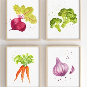 SET Groenten. Keukeninrichting, voedselkunstdrukgroentencollectie. Aquarel, poster, kunst voor de keuken, decor, ideeën voor de muurkeuken
