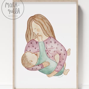 Breastfeeding Moment watercolor Illustration - Mother with Her Baby in a Magical Breastfeeding Moment