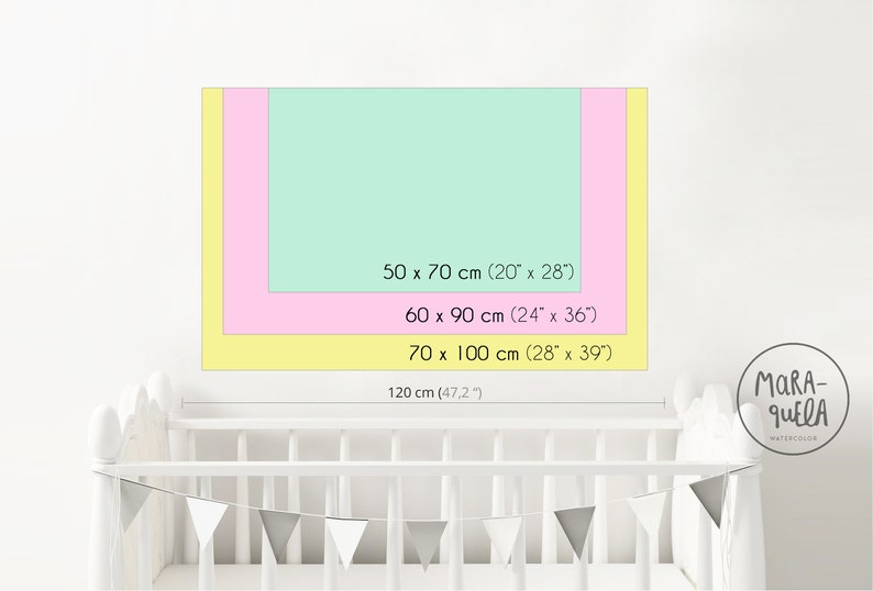K&ouml;nnte beinhalten: Eine Grafik, die verschiedene Gr&ouml;&szlig;en eines Produkts zeigt, mit Ma&szlig;en in Zoll und Zentimetern. Die Gr&ouml;&szlig;en sind 20" x 28", 24" x 36" und 28" x 39". Die gr&ouml;&szlig;te Gr&ouml;&szlig;e ist 47,2" breit.