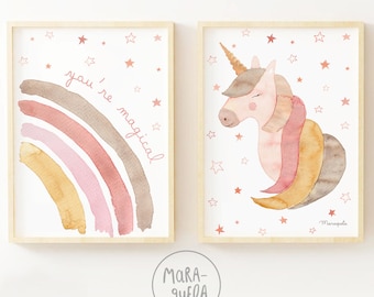 You are MAGICAL - UNICORN and RAINBOW - Set illustrations for kids, baby and newborns. Fantasy decoration