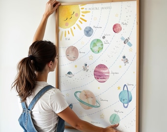 Lámina Sistema Solar | Lámina Educativa del Sistema Solar | Decoración Infantil Montessori | Ilustración de Planetas | Versión ESPAÑOL