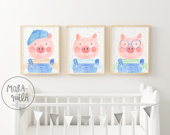 I tre porcellini - Set di acquerelli. Decorazione, 3 porcellini, Storia per bambini - Neonati, Bambini, Fiaba classica, Tradizionale, Porcellini