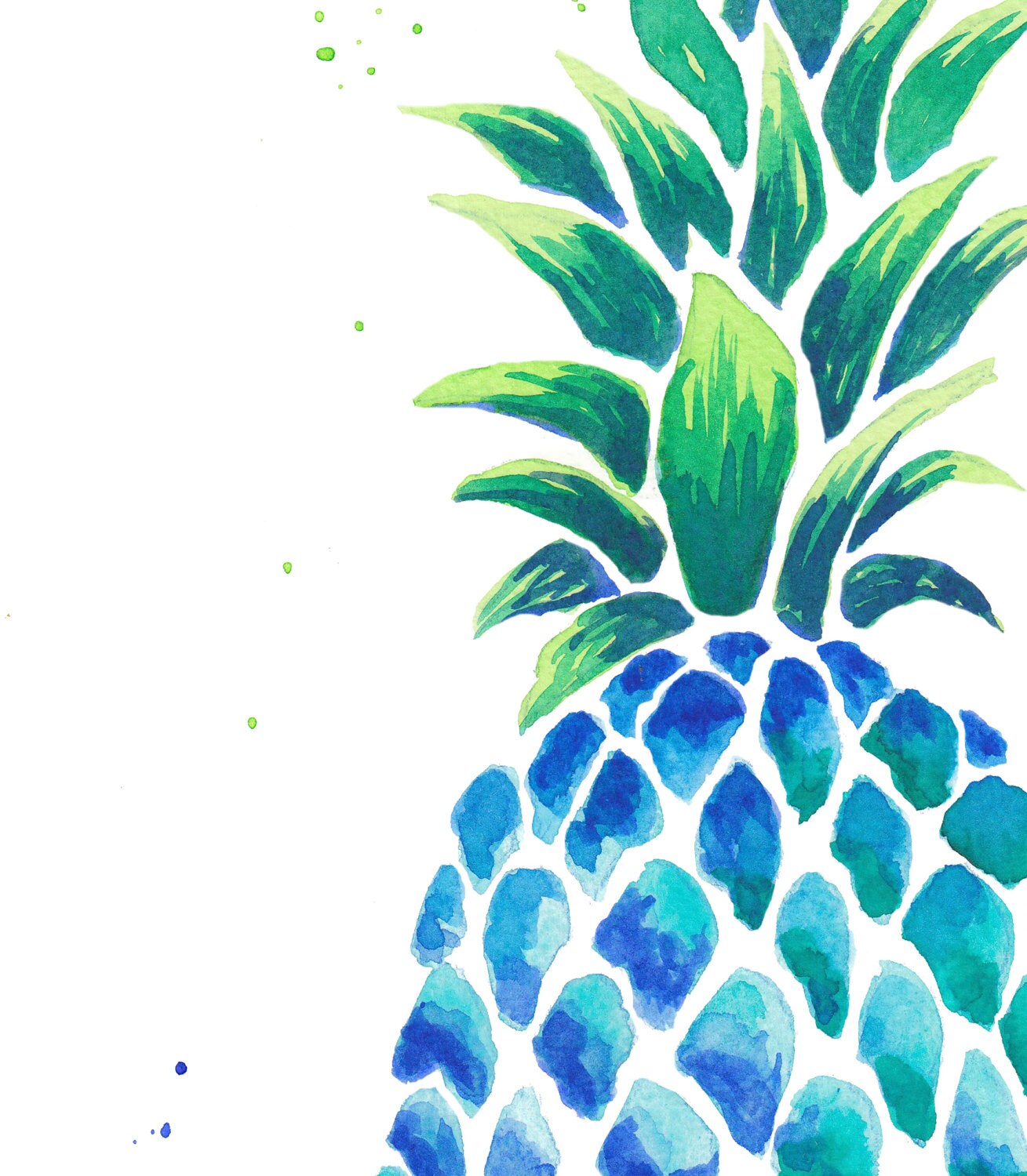 BLUE PINEAPPLE illustration in original watercolor.