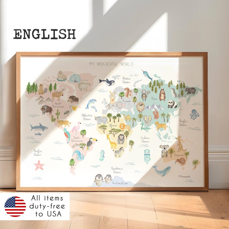 Map For Students Kids World Map - Etsy
