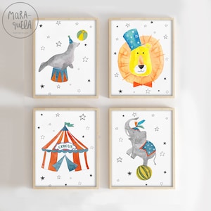 4 Watercolor CIRCUS - Circus animals, circus decor, illustrations - Circus, children decor, kids, wall, room, elephant, lion, nursery circus