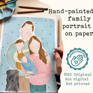 Ritratto Familiare Personalizzato Fatto a Mano – Dipinto a Mano con Gouache, Acrilico e Pastelli su Carta / ORIGINALMENTE FATTO A MANO