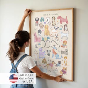 Ilustración Razas de perros - La vida es mejor con perros –  Temática canina para la decoración del hogar y habitación infantil