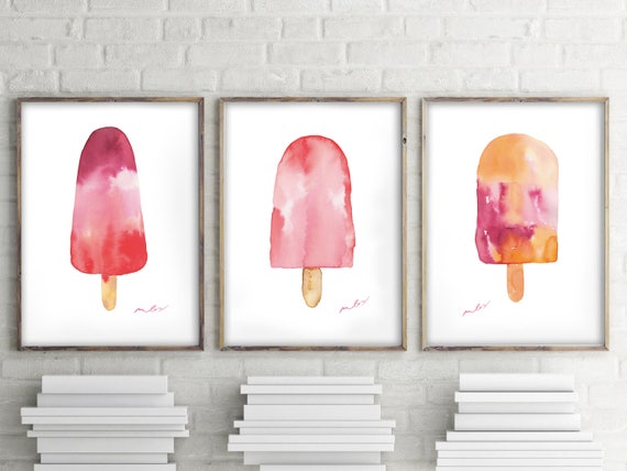 SET POPSICLES Ilustrations in watercolor.Funny Ice Cream | Etsy