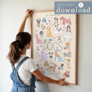 Dog Breeds Illustration PRINTABLE / Dogs poster for decor – Mixed-Media Wall Art (Instant Download)