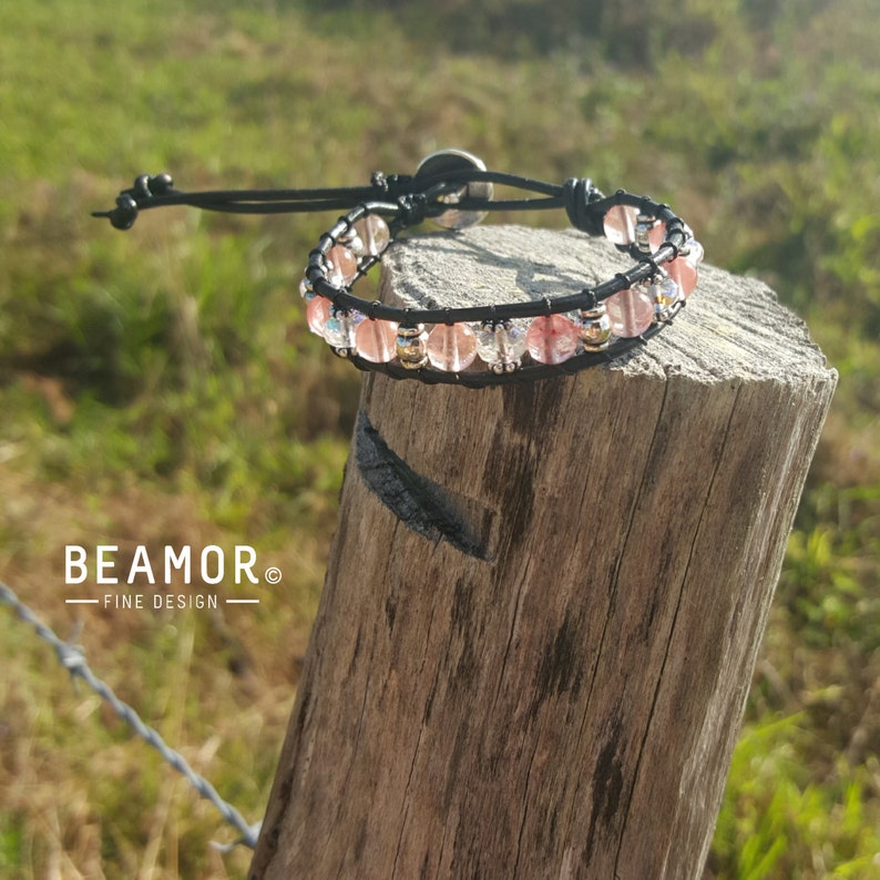 Cherry Quartz single leather wrap