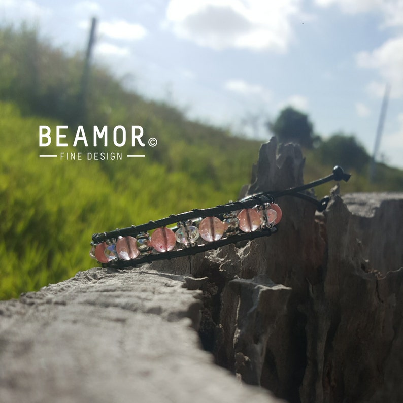 Cherry Quartz single leather wrap